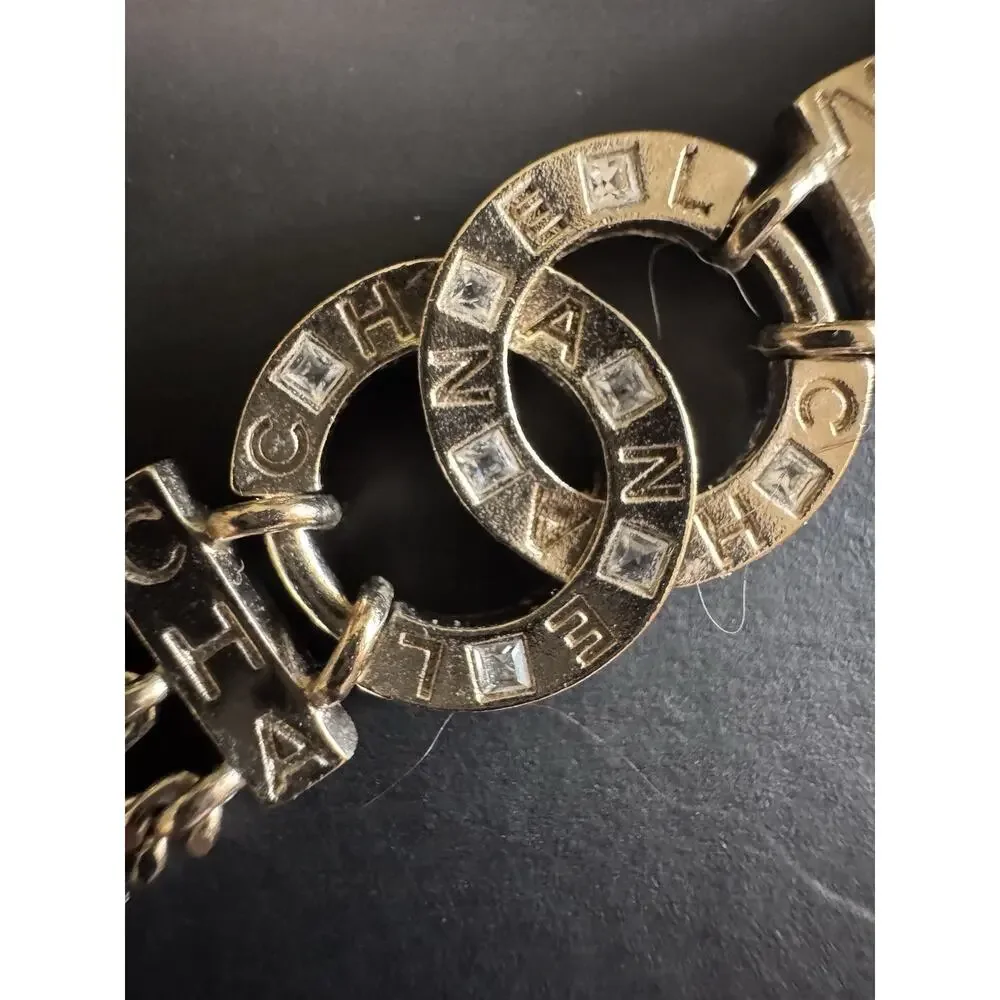 CHANEL 04A CC Logo Multi-Chain Choker Necklace Gold-Tone Strass “CHA NEL” w/ Box